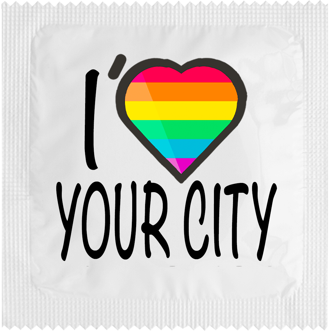 CUSTO:  I LOVE "YOUR CITY" RAINBOW FLAG