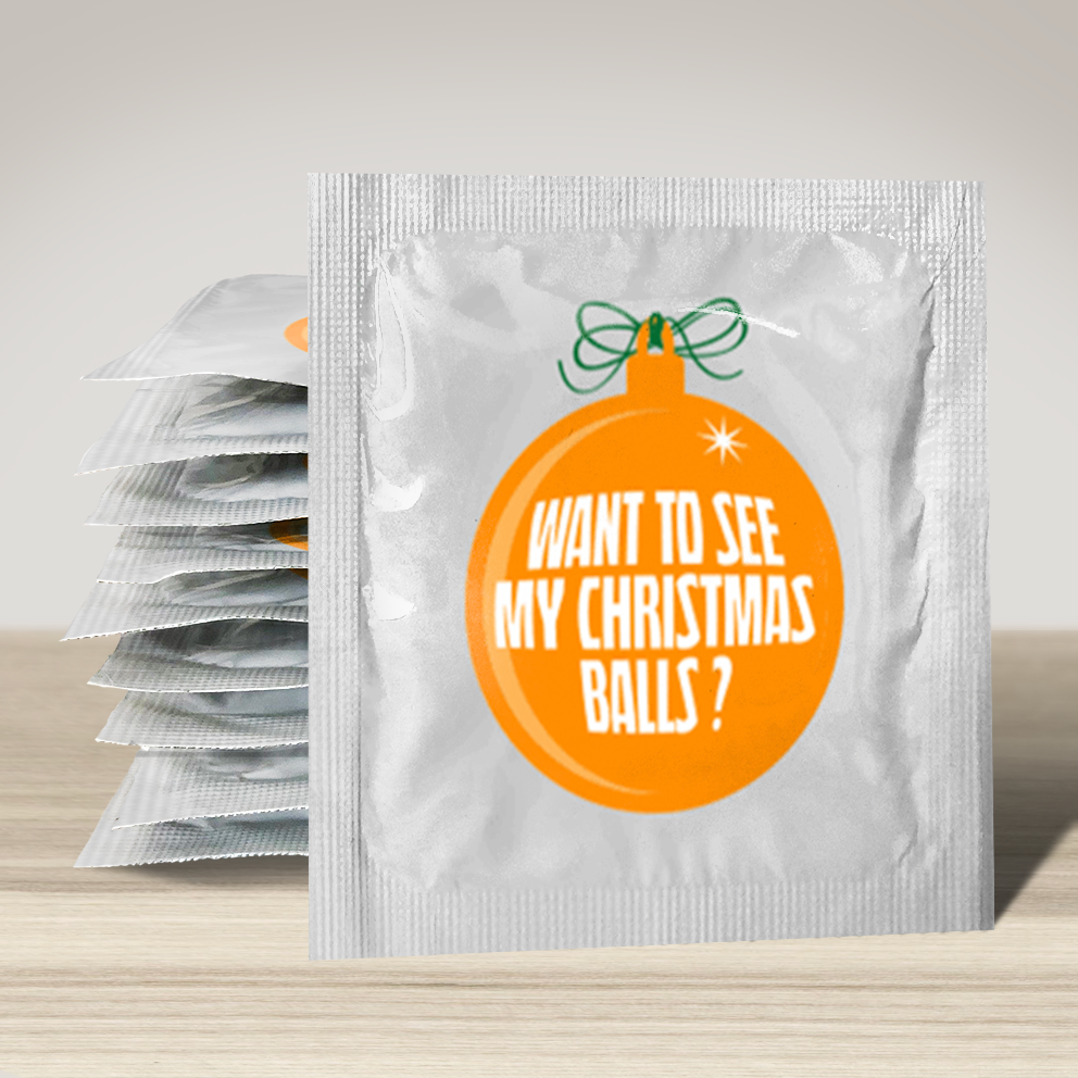 Image of funny condom "Want to see my Crystmas balls ?", 10 units