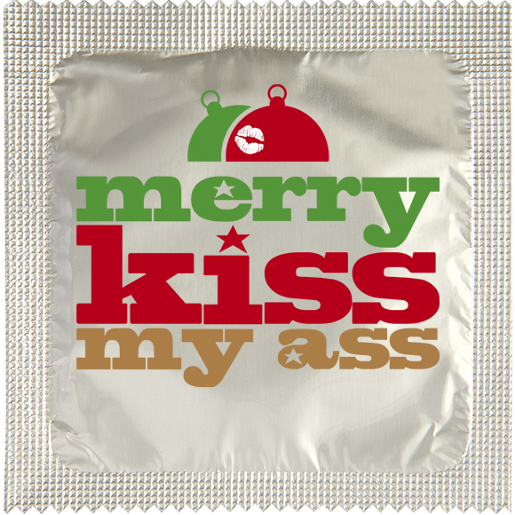 Image of funny condom "Merry kiss my ass"
