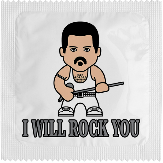 Image of funny condom "I Will Rock You"
