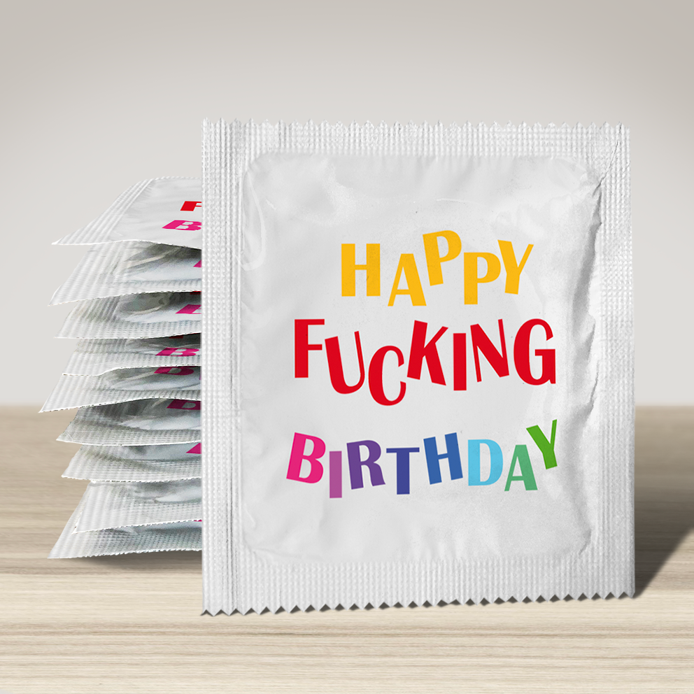 Image of funny condom "Happy Fucking Birthday", 10 units