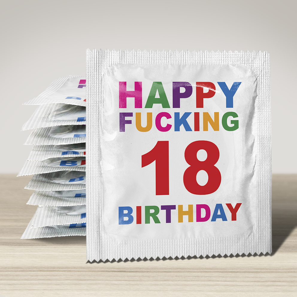 Image of funny condom "Happy fucking 18 birthday", 10 units