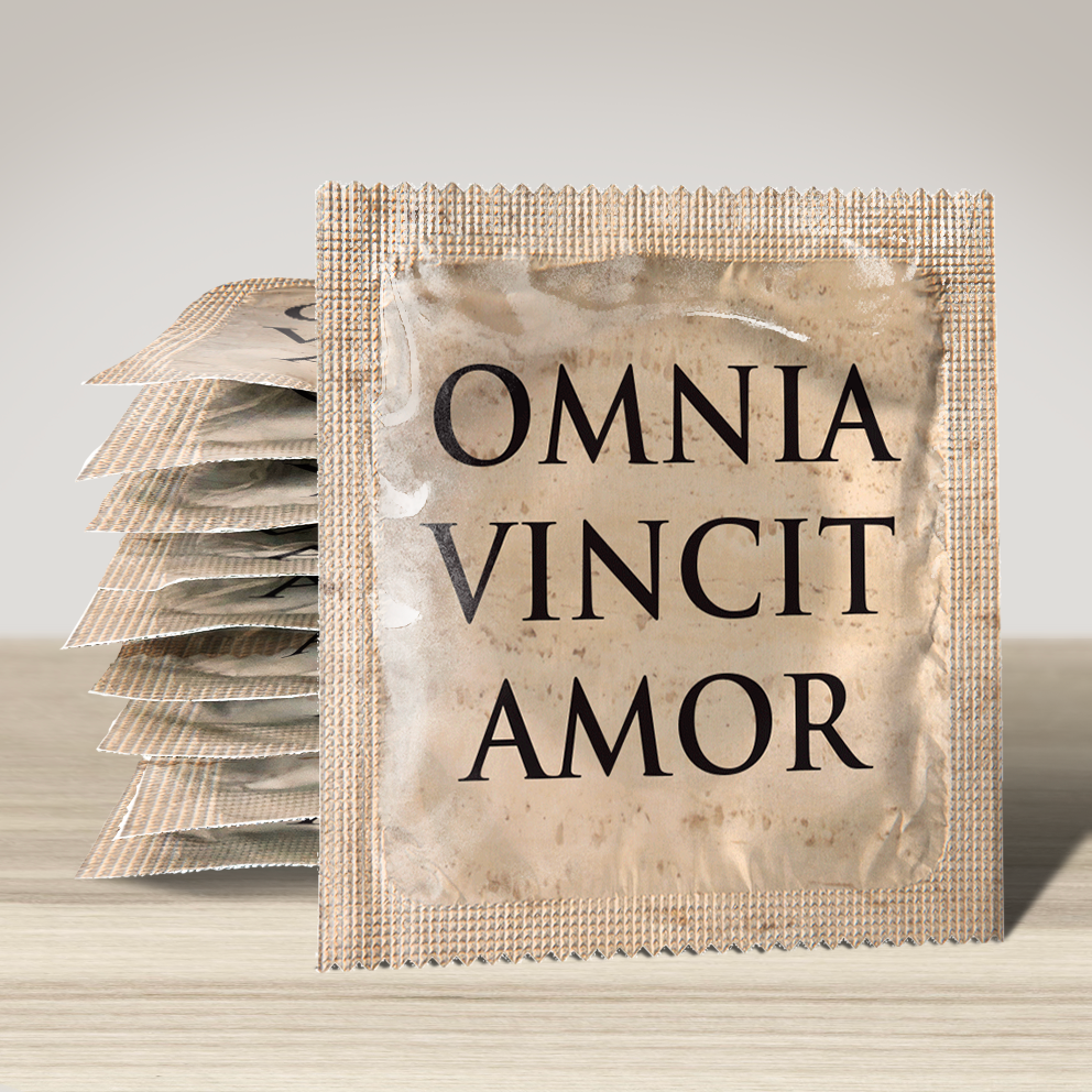 Image of funny condom "Omnia Vincit Amor", 10 units