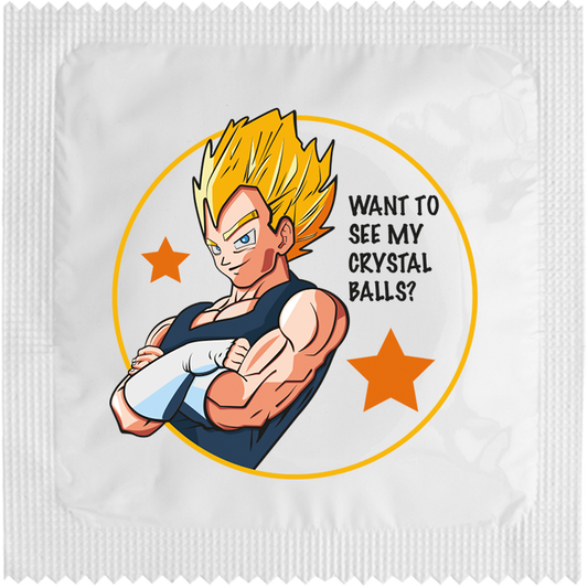 Image of funny condom "Want to see my cristal balls"