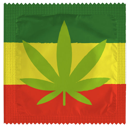 Image of funny condom "Cannabis Leaf Rasta Condom"