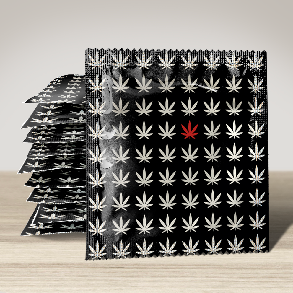 Image of funny condom "Cannabis Leaf Black", 10 units