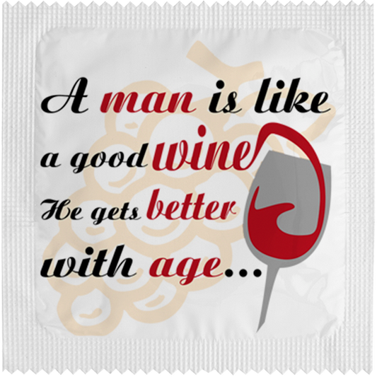 Image of funny condom "A Man Is Like Good Wine"