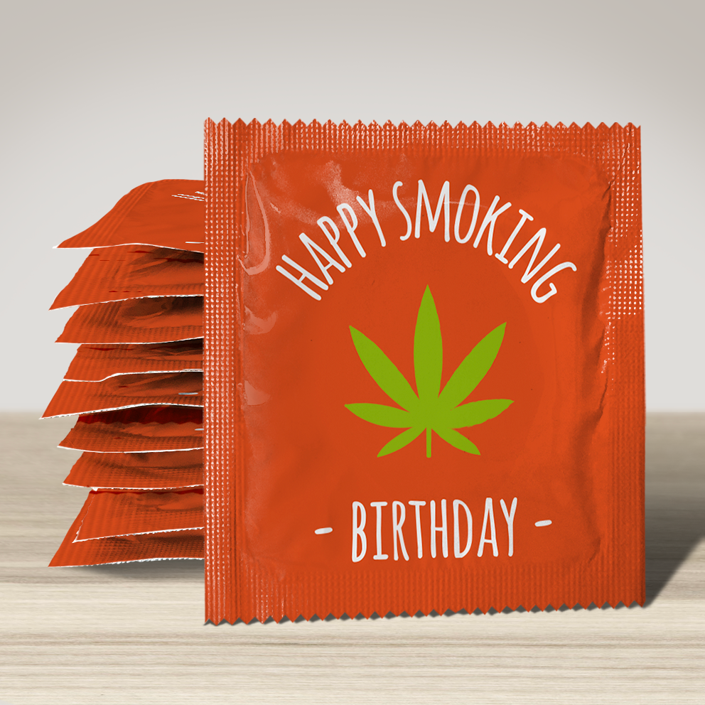 Image of funny condom "Happy Smoking Birthday", 10 units