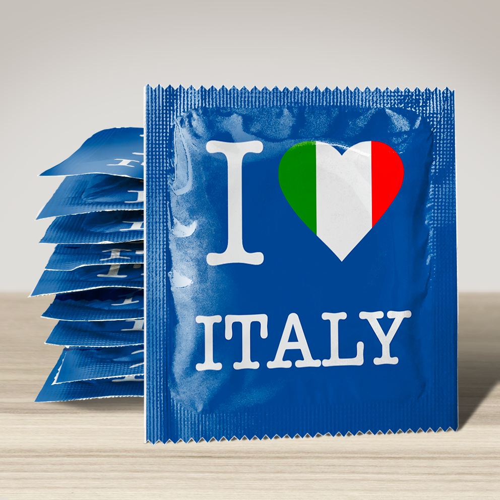 Image of funny condom "I Love Italy Full Blue", 10 units