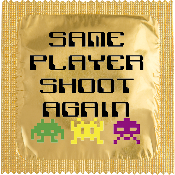 Image of funny condom "Same Player Shoot Again"