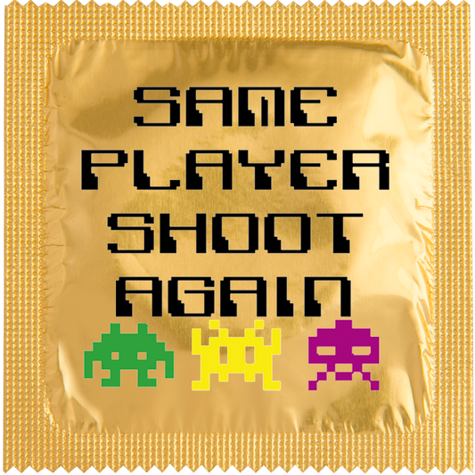 Image of funny condom "Same Player Shoot Again"