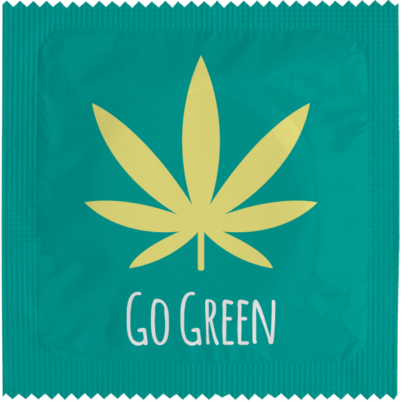 Image of funny condom "Go green Cannabis Leaf"