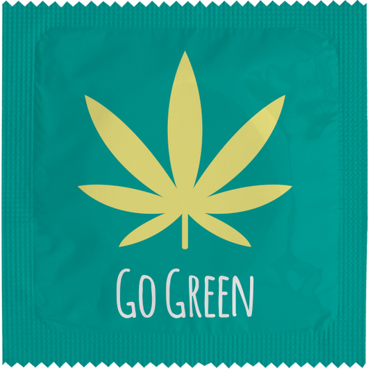 Image of funny condom "Go green Cannabis Leaf"