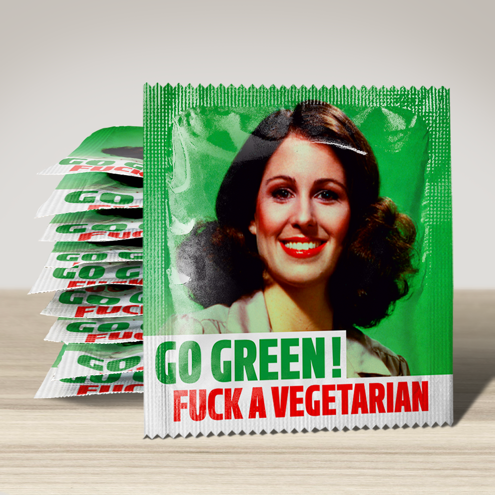 Image of funny condom "Go Green! Fuck A Vegetarian", 10 units
