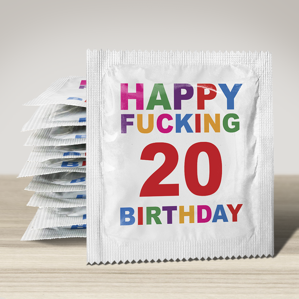 Image of funny condom "Happy fucking 20 birthday", 10 units