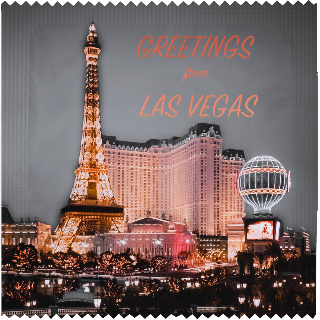 Image of funny condom "Greetings Las Vegas"