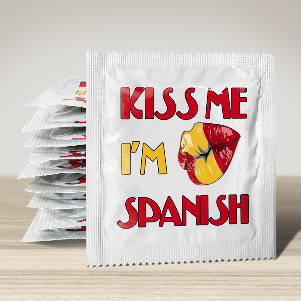 Image of funny condom "Kiss Me I'M Spanish", 10 units