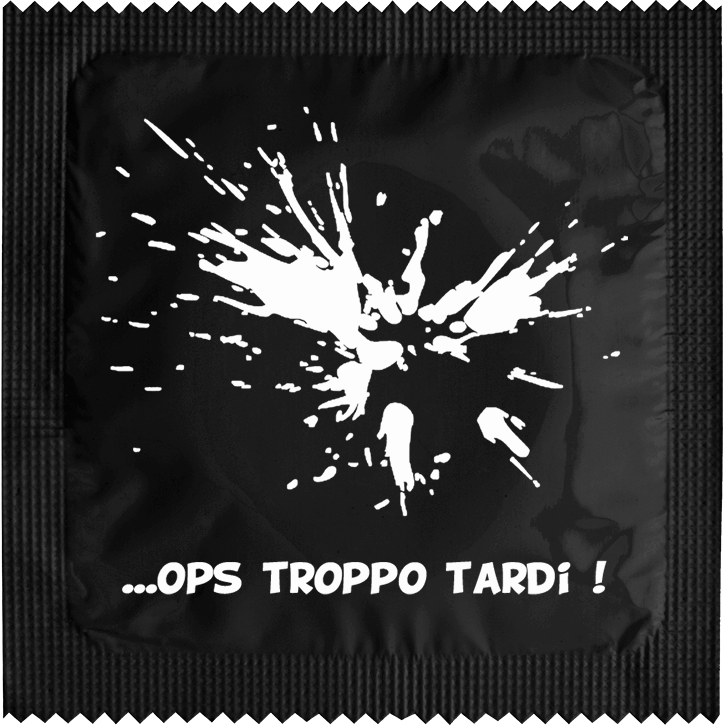 Image of funny condom "Ops Troppo Tardi"