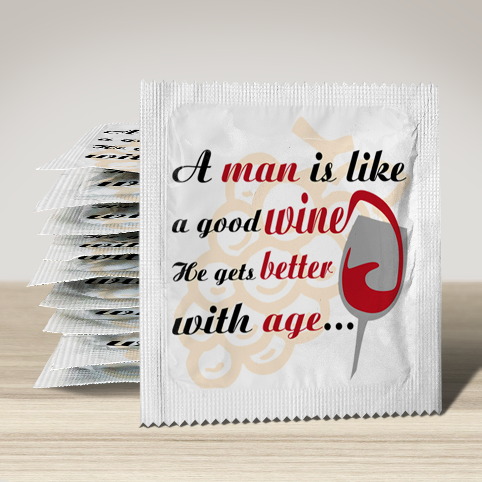 Image of funny condom "A Man Is Like Good Wine", 10 units