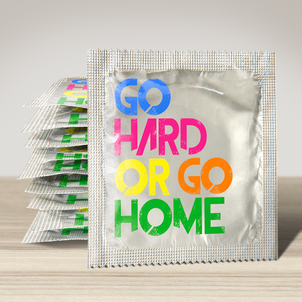 Image of funny condom "Go hard or go home", 10 units