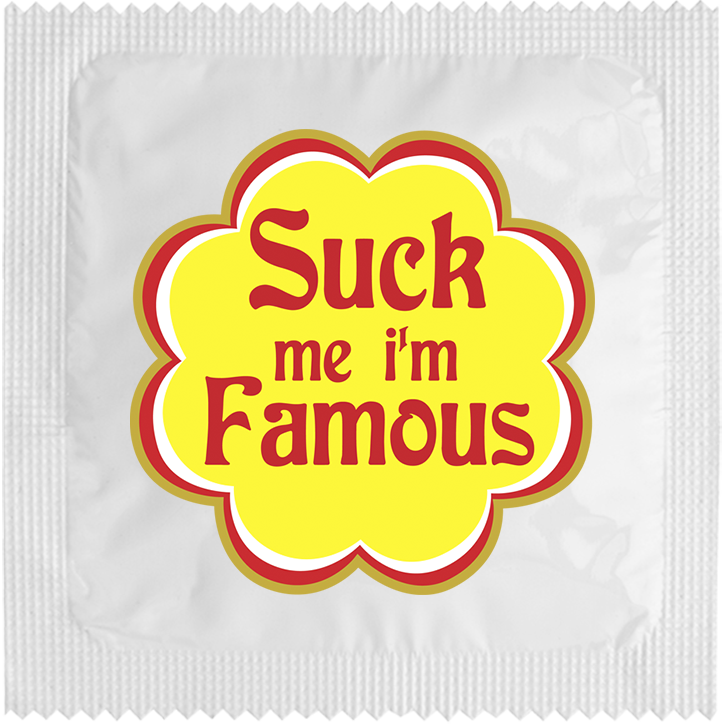 Image of funny condom "Suck me I'm famous"