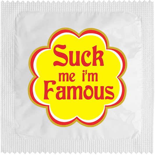 Image of funny condom "Suck me I'm famous"