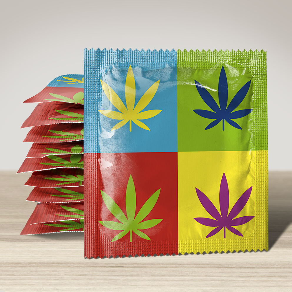 Image of funny condom "Cannabis leaf Warhol", 10 units