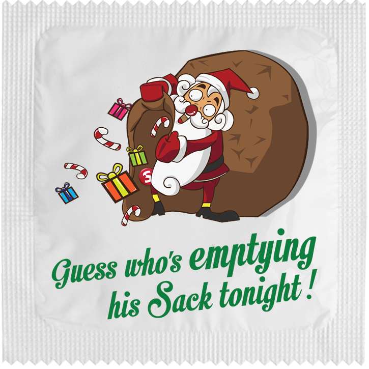 Image of funny condom "Guess who's emptying his sack"