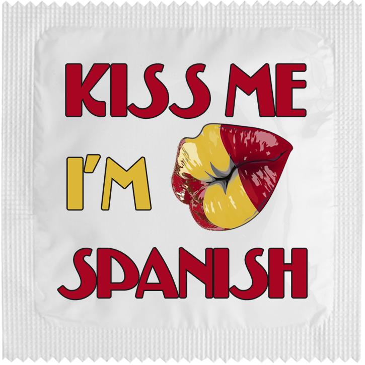 Image of funny condom "Kiss Me I'M Spanish"
