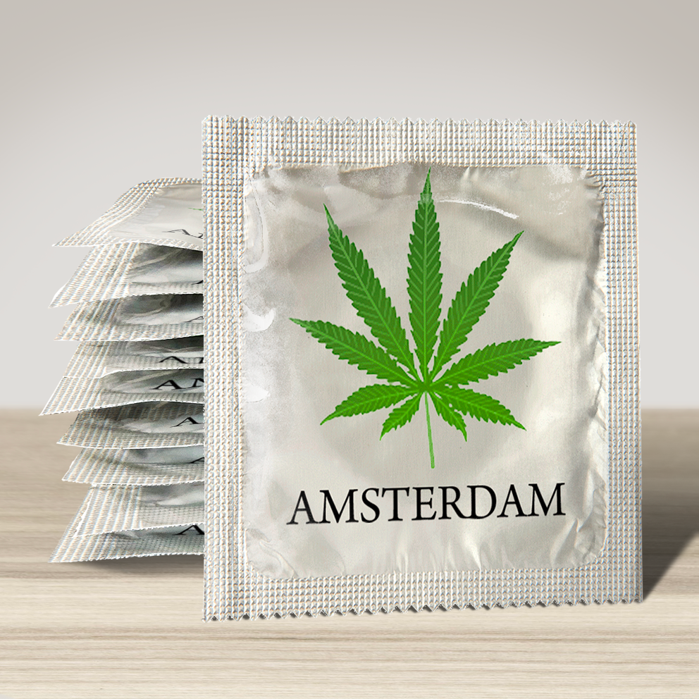 Image of funny condom "Cannabis Amsterdam", 10 units