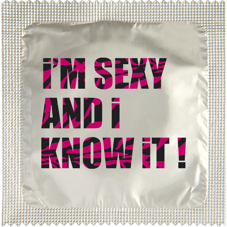 Image of funny condom "I'm Sexy & I Know It"