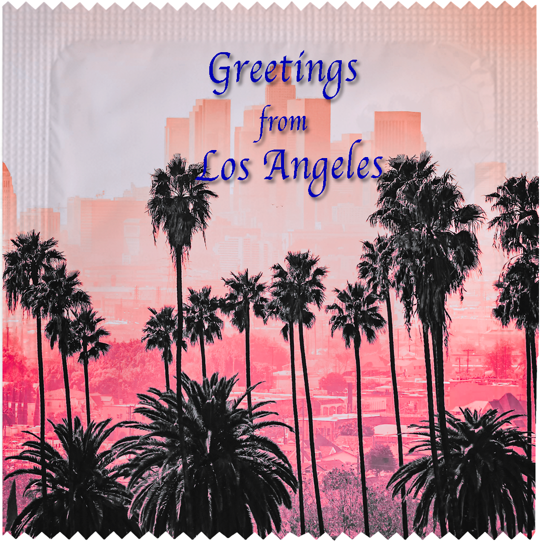 Image of funny condom "Greetings Los Angeles"