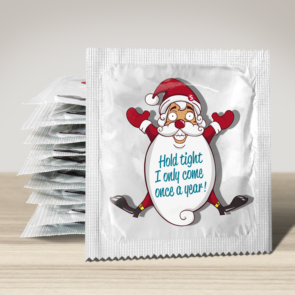 Image of funny condom "Hold tight I only come once a year", 10 units