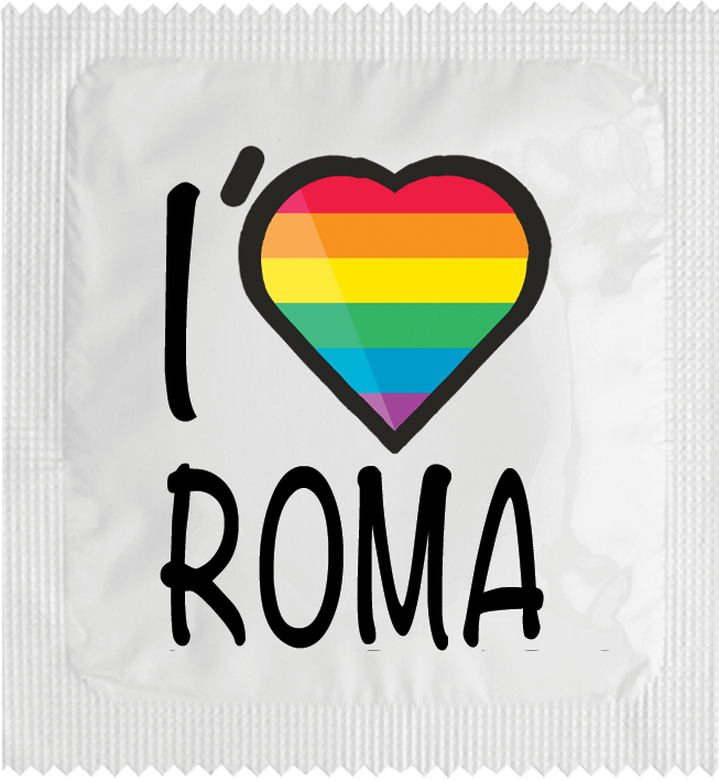 Image of funny condom "I Love Roma (rainbow flag)"