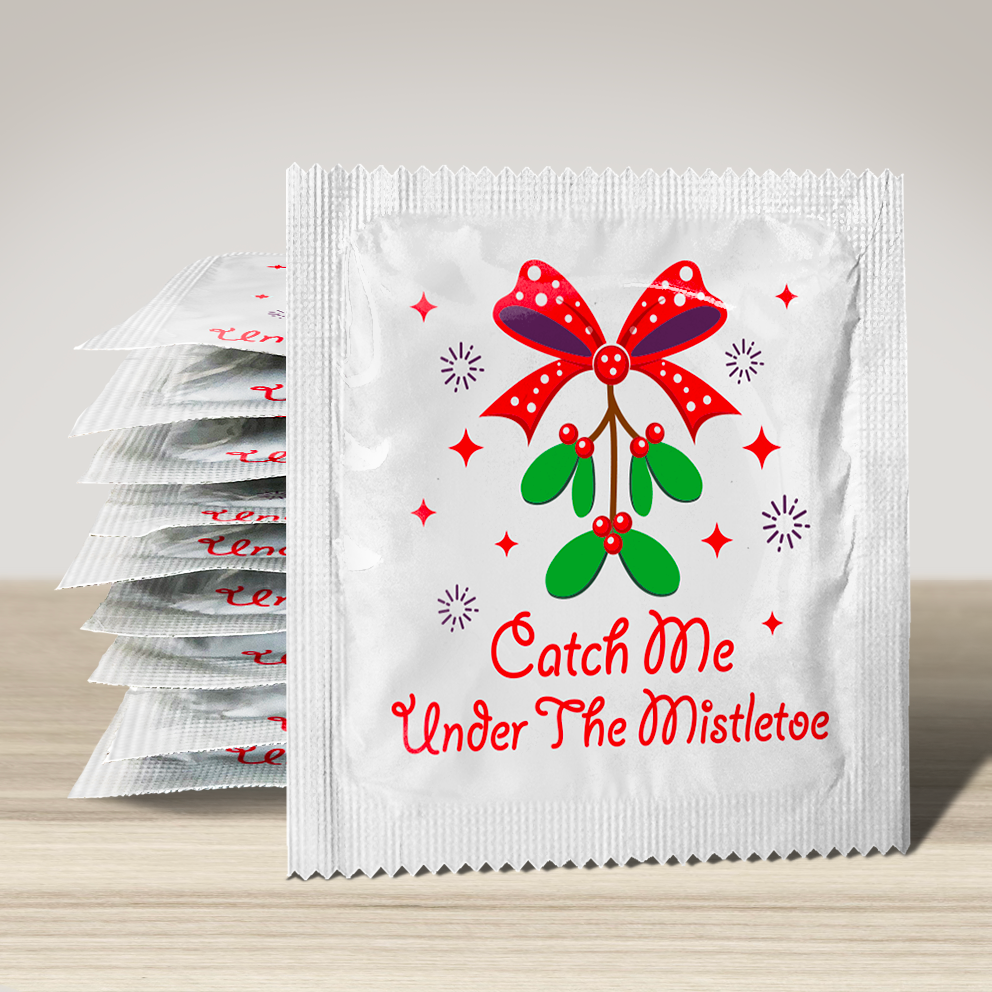 Image of funny condom "Catch me under the Mistletoe", 10 units