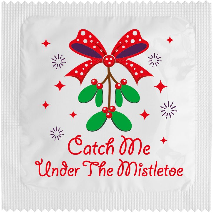 Image of funny condom "Catch me under the Mistletoe"