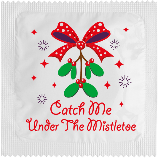 Image of funny condom "Catch me under the Mistletoe"