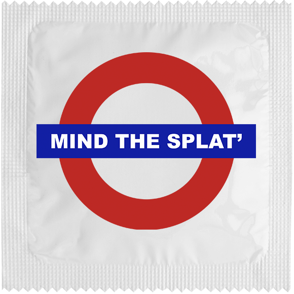 Image of funny condom "Mind The Splat"