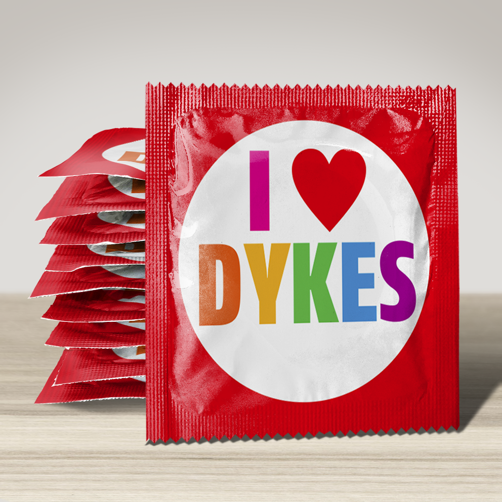 Image of funny condom "I love dykes", 10 units