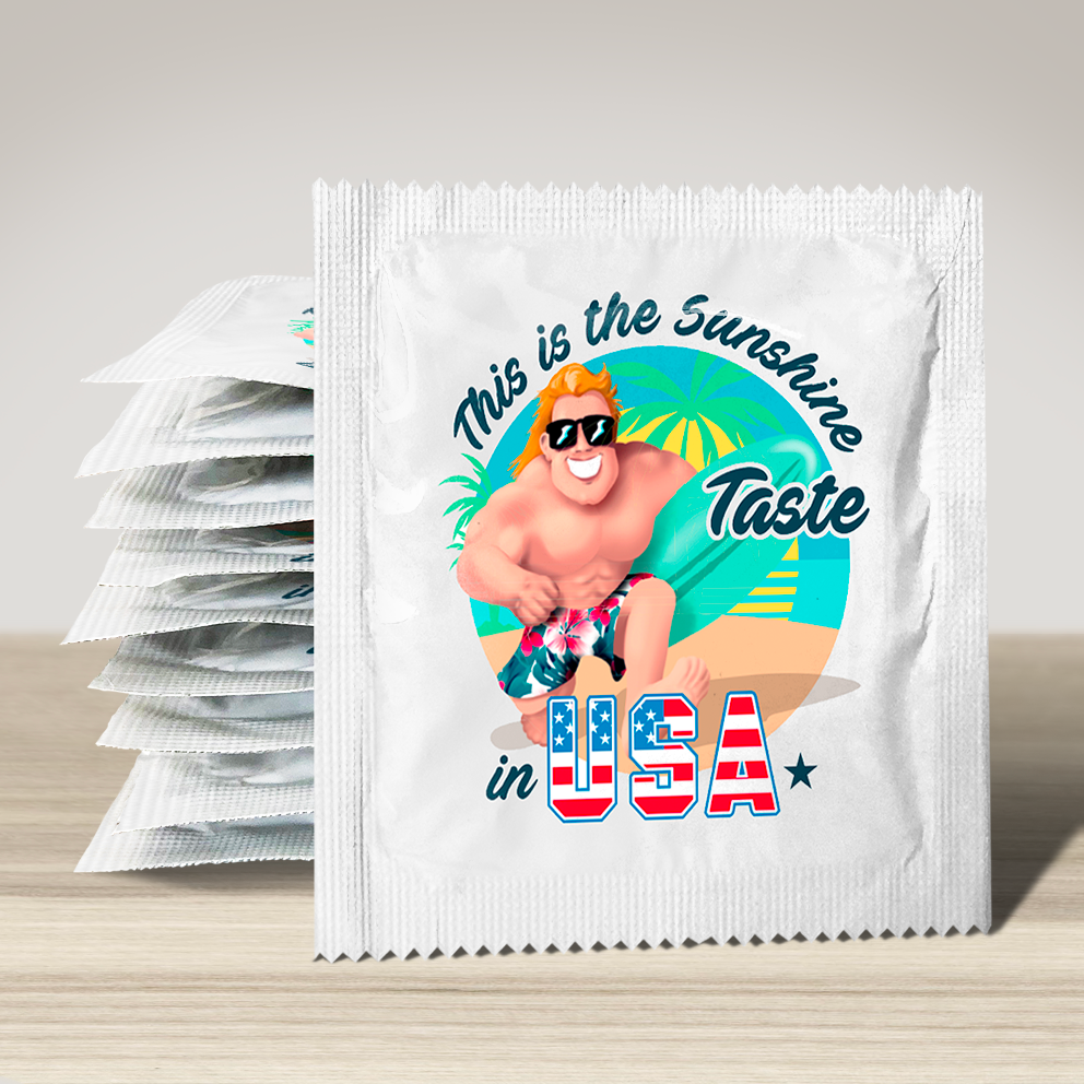 Image of funny condom "This is the sunshine taste in USA Boy", 10 units