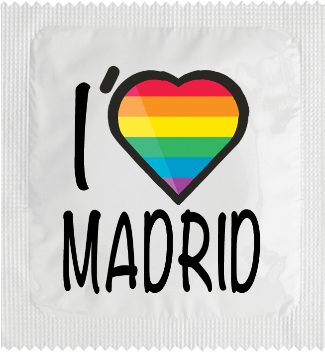 Image of funny condom "I Love Madrid (rainbow flag)"