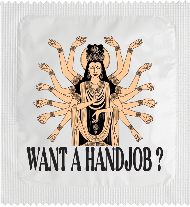 Image of funny condom "Want a handjob ?"
