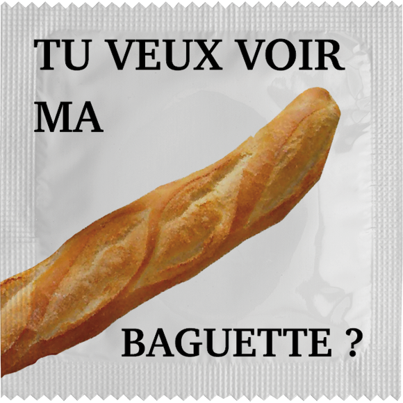 Image of funny condom "Tu veux voir ma Baguette"