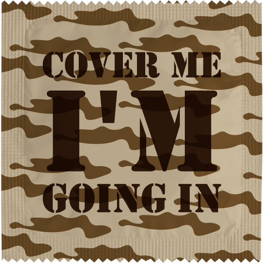 Image of funny condom "Cover Me I'm Going In"