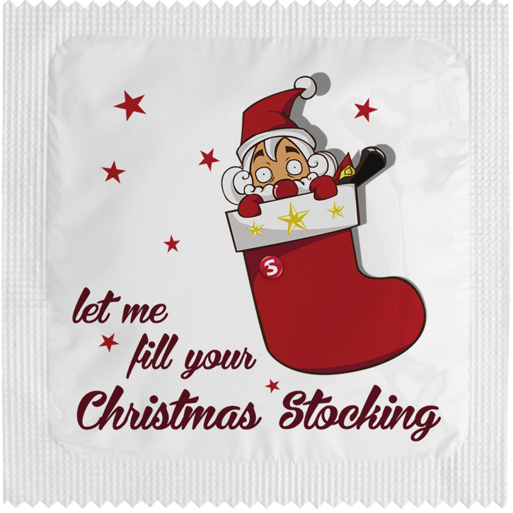 Image of funny condom "Let me fill your Christmas stocking"