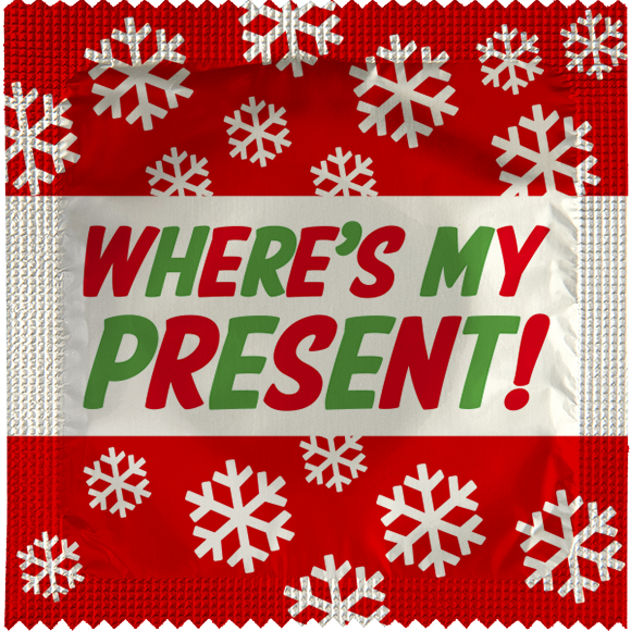 Image of funny condom "Where's my Present !"
