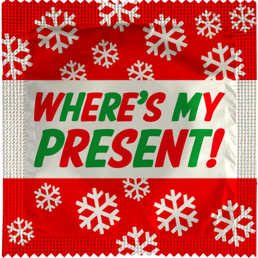 Image of funny condom "Where's my Present !"