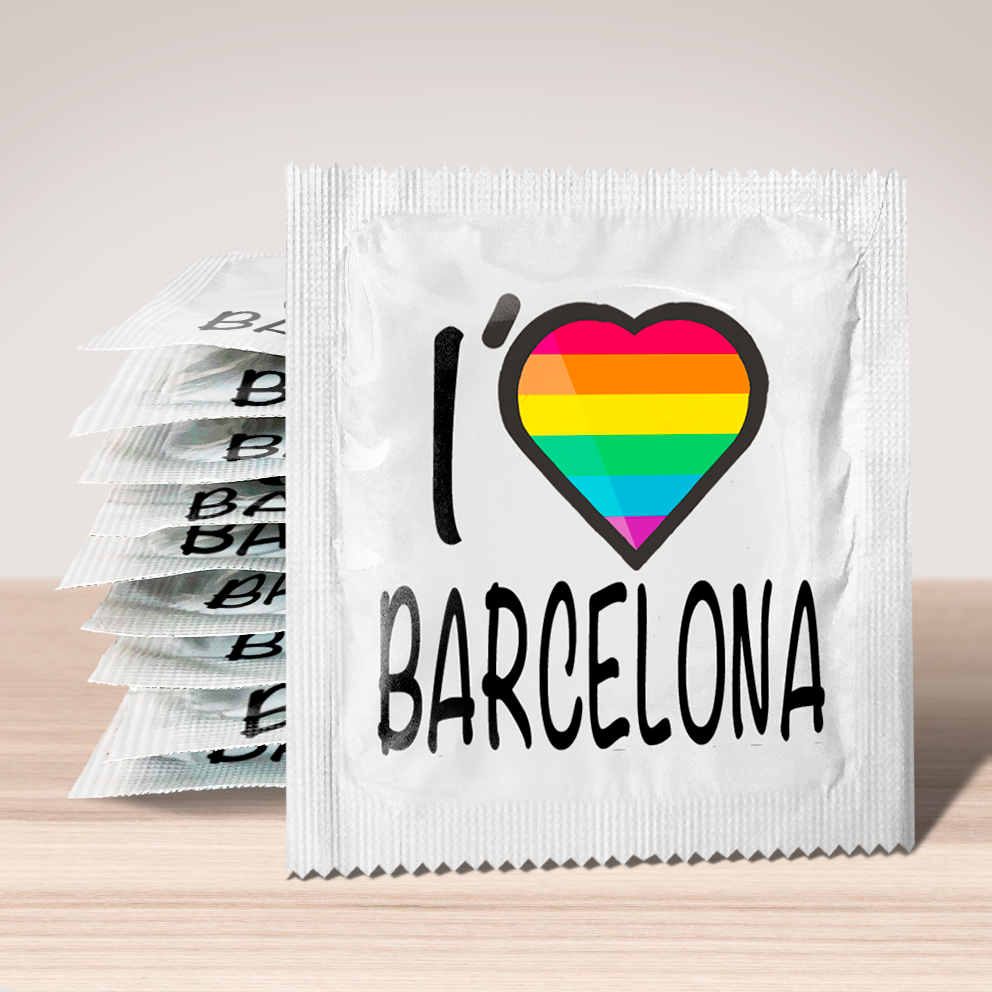 Image of funny condom "I Love Barcelona (rainbow flag)", 10 units