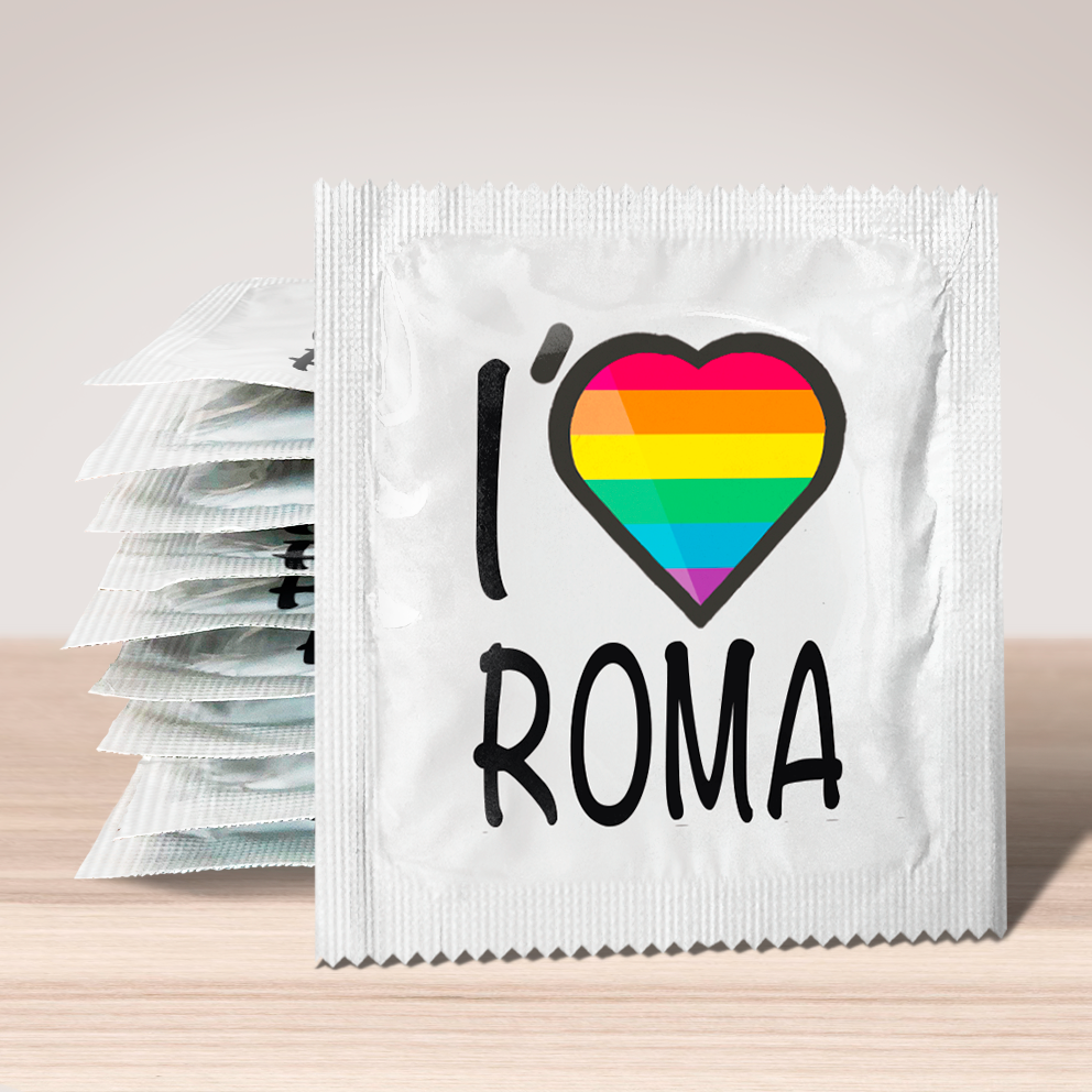 Image of funny condom "I Love Roma (rainbow flag)", 10 units