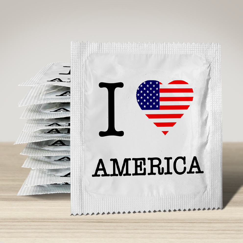 Image of funny condom "I Love America Flag", 10 units